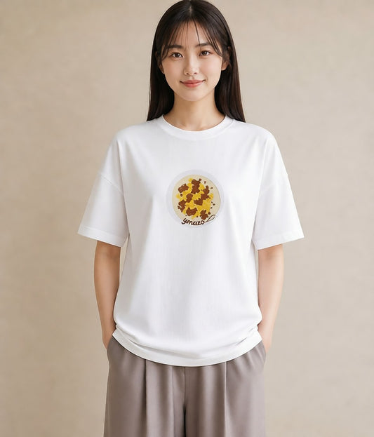 グラフィックTシャツ レディース 目玉焼き 食べ物 フード イラスト アート風 ミセス 春コーデ 白T YMAZO