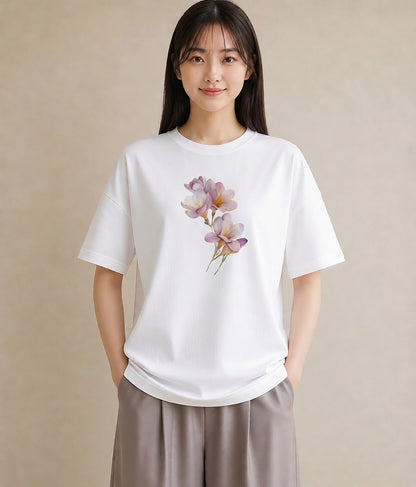 半袖Tシャツ レディース ゆり 百合 花 花柄 イラスト 北欧風 帰省 ラフ 白T