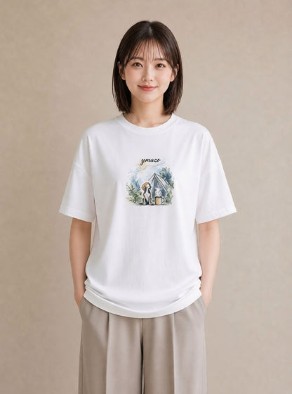 プリントTシャツ レディース ビーグル 犬 いぬ イラスト きれいめ デイリーウェア 休日 白T YMAZO