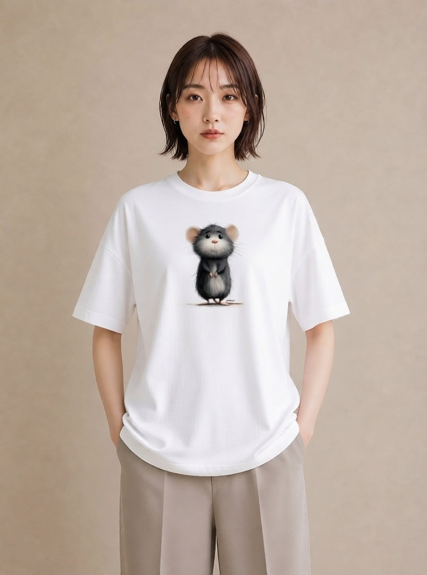 グラフィックTシャツ レディース ジャンガリアンハムスター ペット 動物 イラスト ラフカジュアル 買い物 夏コーデ 白T YMAZO