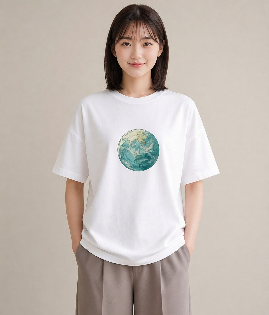 Tシャツ レディース 土星 星空 宇宙 イラスト シック 夏コーデ 通学 白T YMAZO