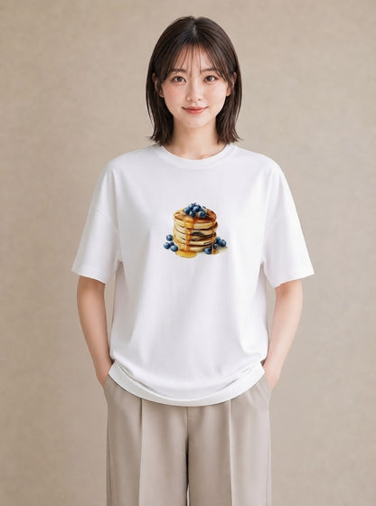 Tシャツ レディース どら焼き 食べ物 フード イラスト フェミニン 社会人 女性 白T YMAZO
