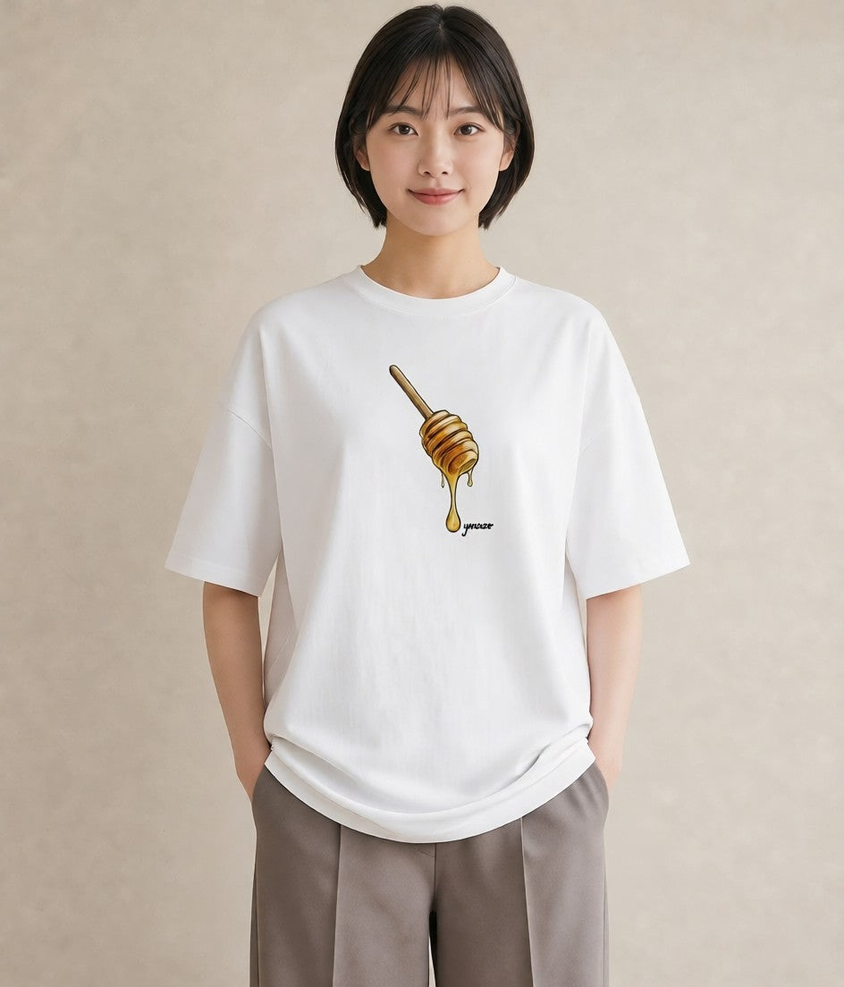 プリントTシャツ レディース はちみつ 食べ物 フード イラスト 春コーデ 姉妹 白T YMAZO