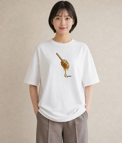 プリントTシャツ レディース はちみつ 食べ物 フード イラスト 春コーデ 姉妹 白T YMAZO