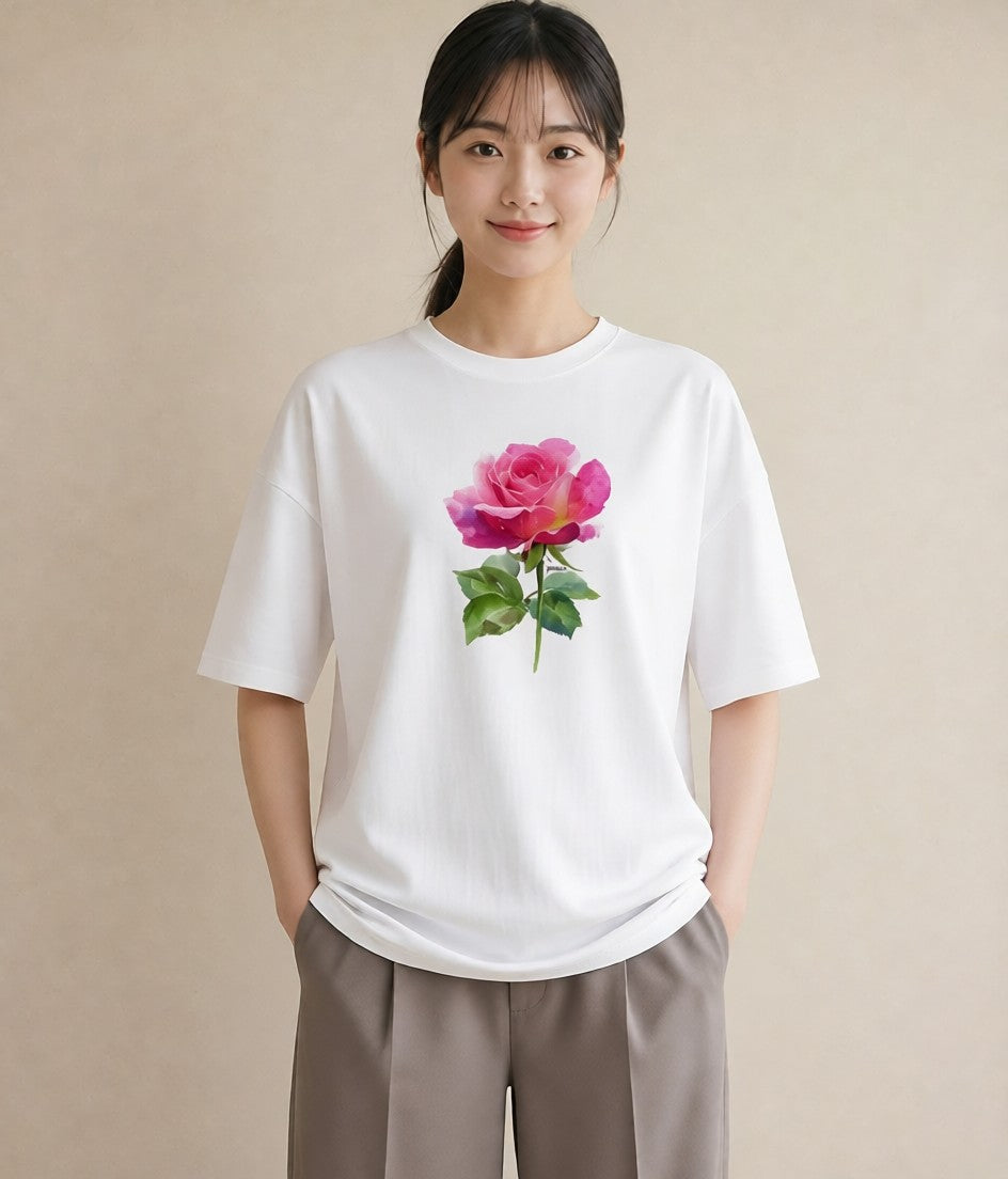 Tシャツ レディース バラ 薔薇 ローズ 花 花柄 イラスト ラフ 送別ギフト 通勤 白T YMAZO