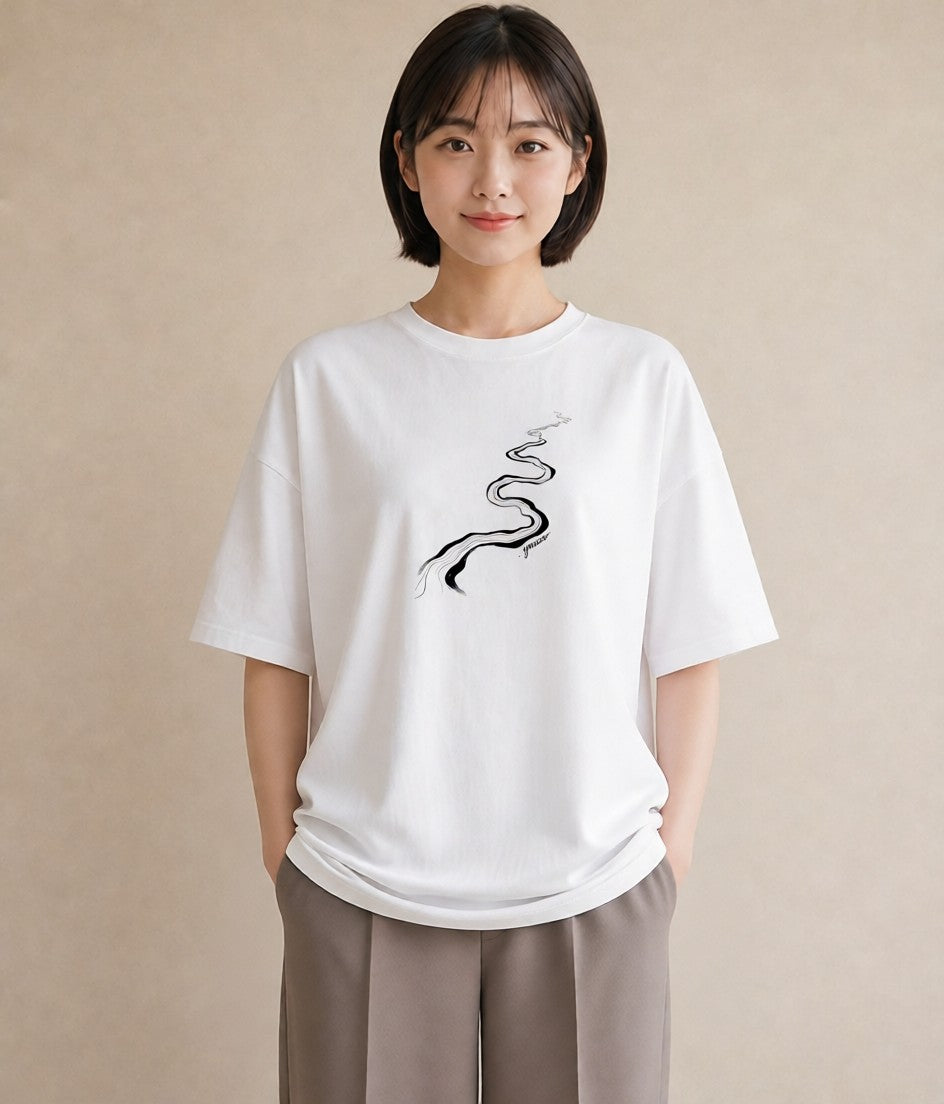 グラフィックTシャツ レディース 小川 橋 せせらぎ ナチュラル アンティーク イラスト 自分用 ルームウェア 白T YMAZO