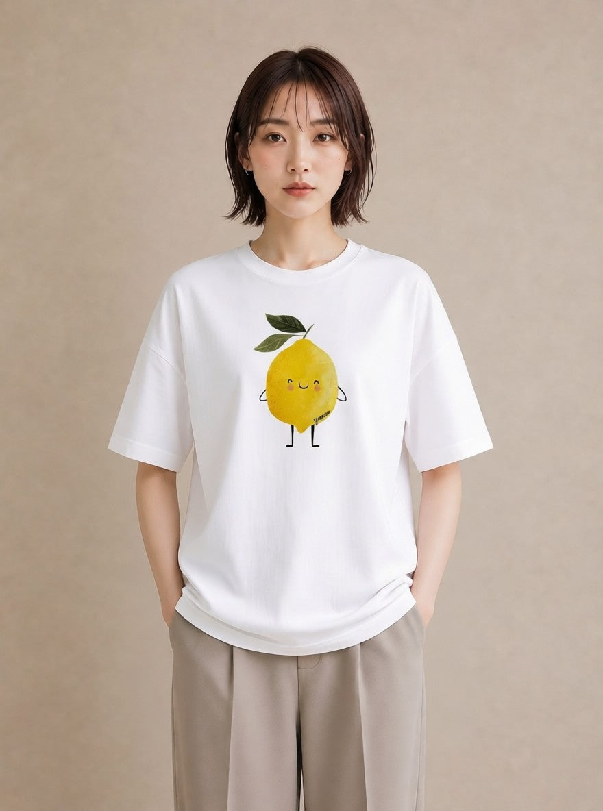 半袖Tシャツ レディース レモン 檸檬 食べ物 フード イラスト お洒落 誕生日プレゼント 綿100 白T YMAZO