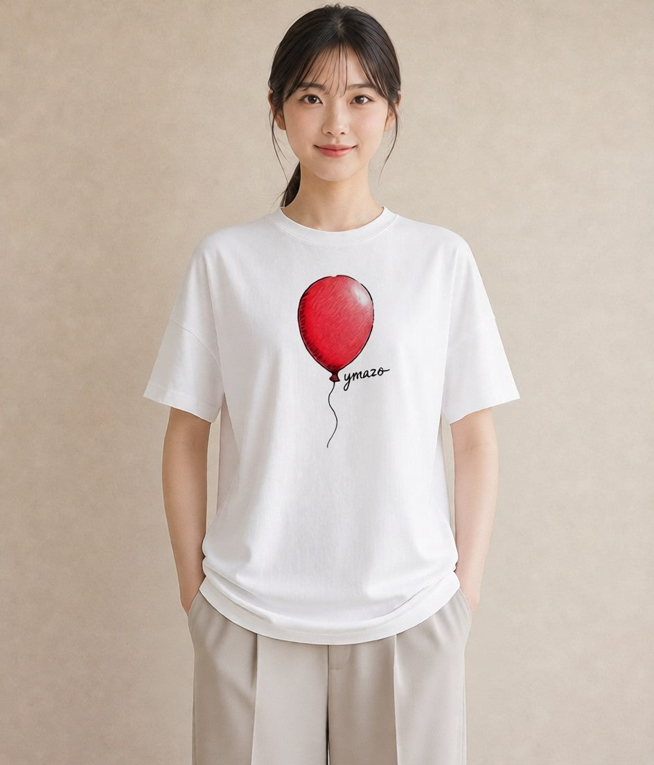 デザインTシャツ レディース 紙風船 和紙 ナチュラル アンティーク イラスト モード ペアコーデ 秋コーデ 白T YMAZO