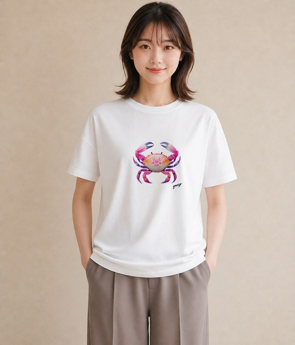 プリントTシャツ レディース エビ 海の生き物 海 イラスト 旅行コーデ お揃い 親子 白T YMAZO