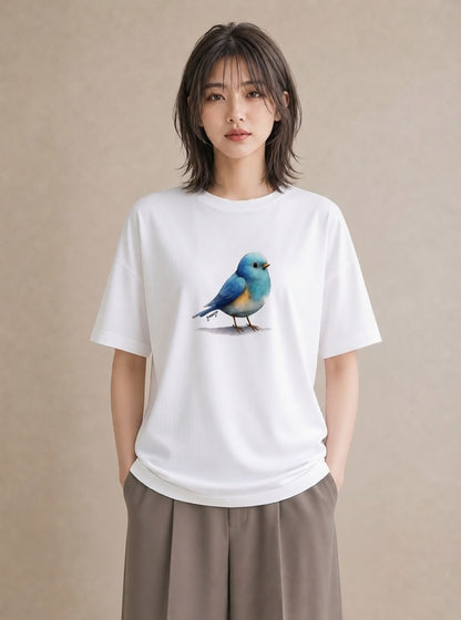 デザインTシャツ レディース シマエナガ しまえなが 動物 アニマル イラスト ラフ レイヤード 白T YMAZO