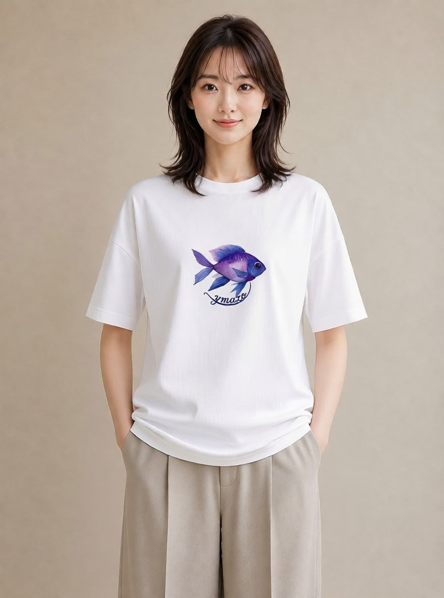 グラフィックTシャツ レディース マンボウ 海の生き物 海 イラスト シンプル 春服 ミセス 白T YMAZO