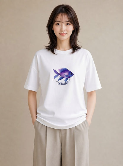 グラフィックTシャツ レディース マンボウ 海の生き物 海 イラスト シンプル 春服 ミセス 白T YMAZO