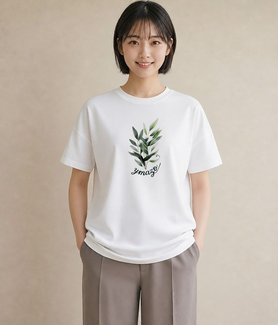 デザインTシャツ レディース ユーカリ 植物 ボタニカル イラスト 北欧風 自分用 ルームウェア 白T YMAZO