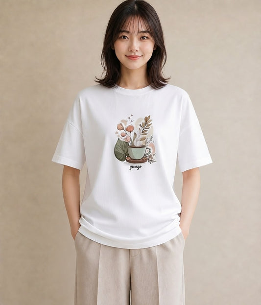 半袖Tシャツ レディース ココア 食べ物 フード イラスト 上品 ラフ レイヤード 白T YMAZO