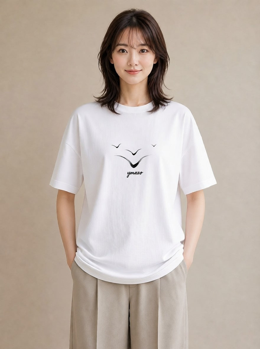 グラフィックTシャツ レディース パールピアス アクセサリー ナチュラル アンティーク イラスト お洒落 レイヤード 友達ギフト 白T YMAZO