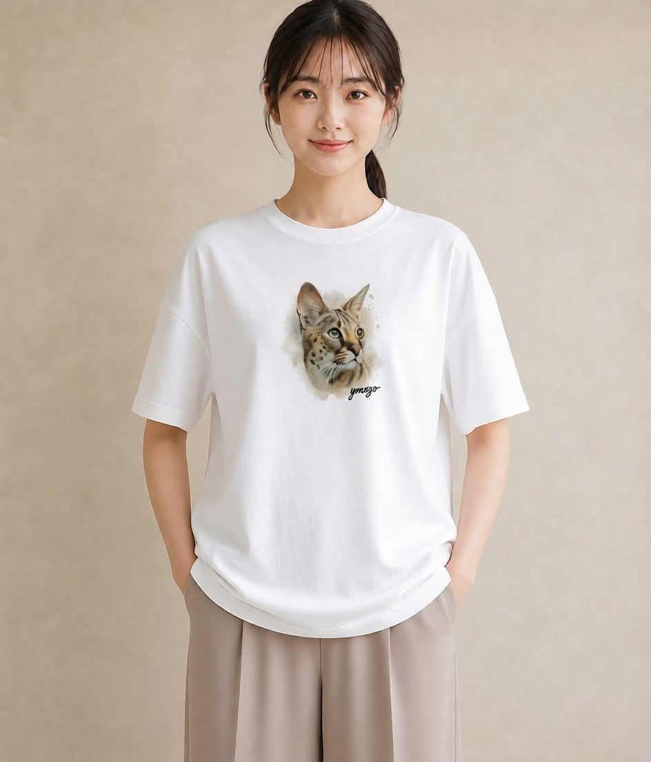 プリントTシャツ レディース アビシニアン 猫 ねこ イラスト 上品 秋コーデ おしゃれギフト 白T YMAZO