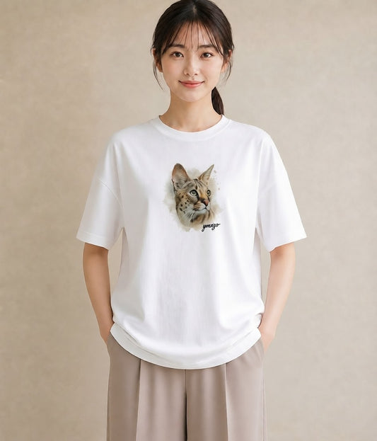 プリントTシャツ レディース アビシニアン 猫 ねこ イラスト 上品 秋コーデ おしゃれギフト 白T YMAZO