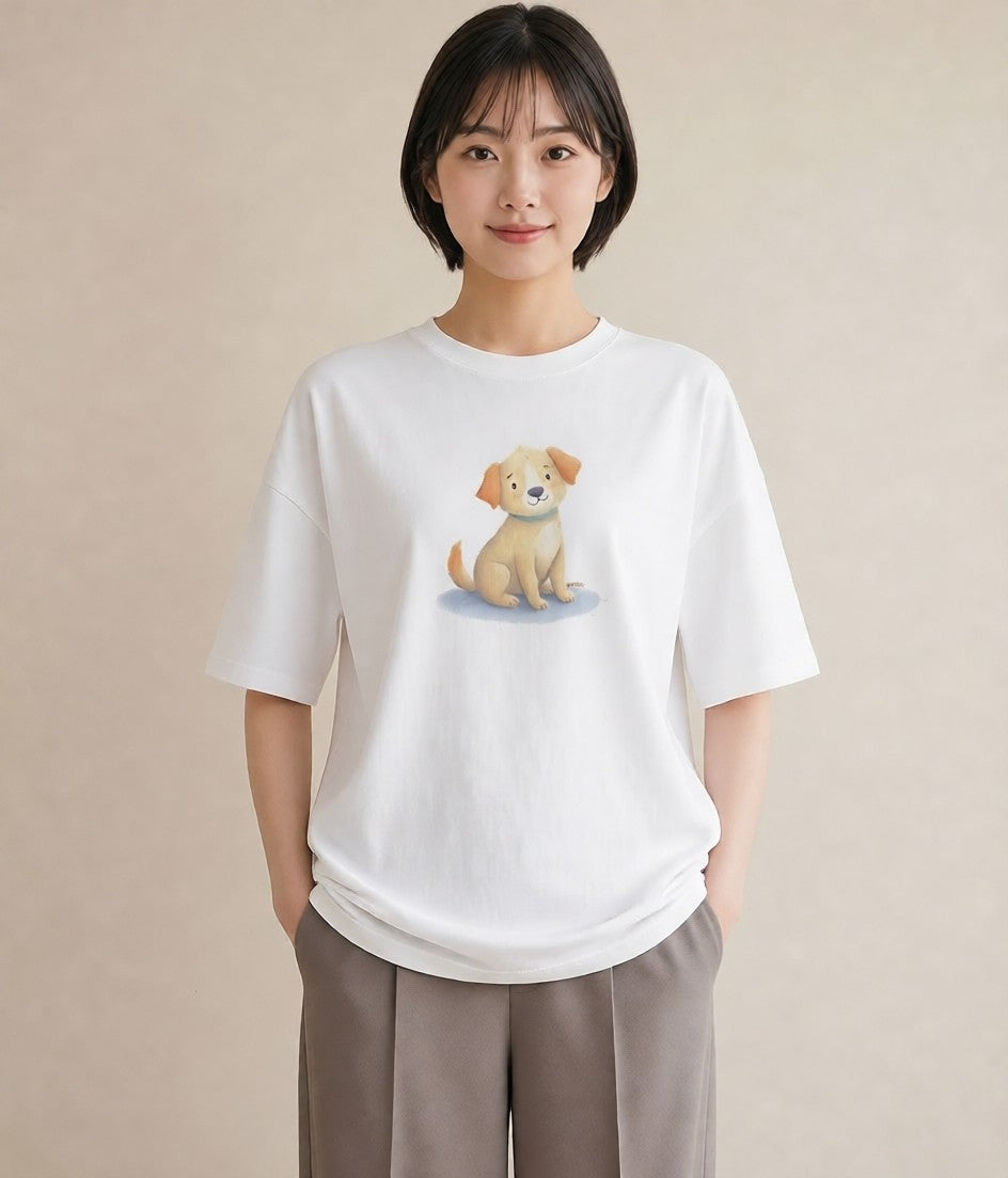 プリントTシャツ レディース 犬好き 犬 いぬ イラスト ガーリー 海 カフェ巡り 白T YMAZO