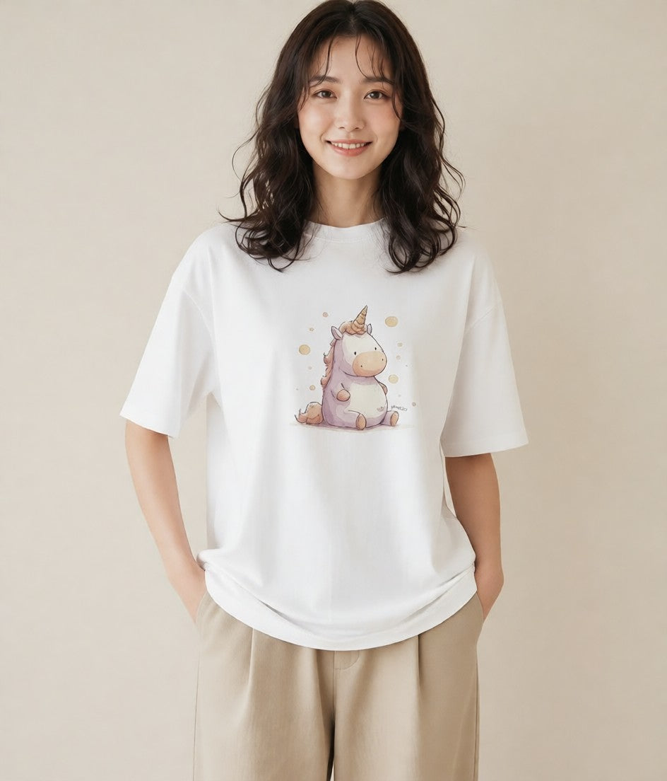 デザインTシャツ レディース カバ 動物 アニマル イラスト 可愛い お揃い 親子 白T YMAZO
