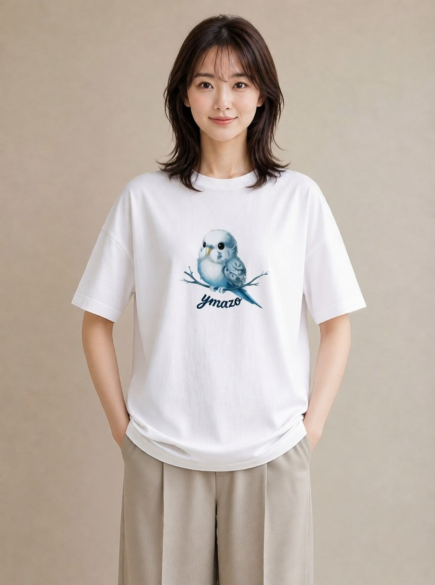 プリントTシャツ レディース インコ ペット 動物 イラスト 韓国風 母の日 ビーチ 白T YMAZO