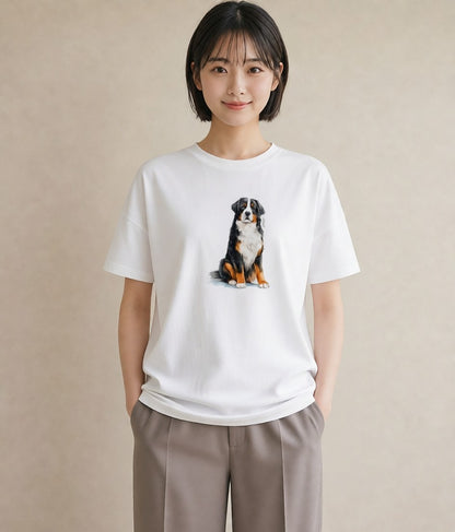 デザインTシャツ レディース バーニーズマウンテンドッグ 犬 いぬ イラスト フェミニン お出かけ 普段着 白T YMAZO