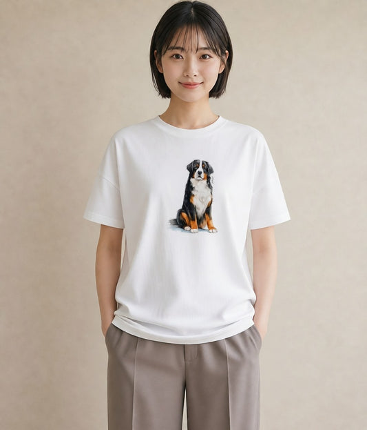 デザインTシャツ レディース バーニーズマウンテンドッグ 犬 いぬ イラスト フェミニン お出かけ 普段着 白T YMAZO