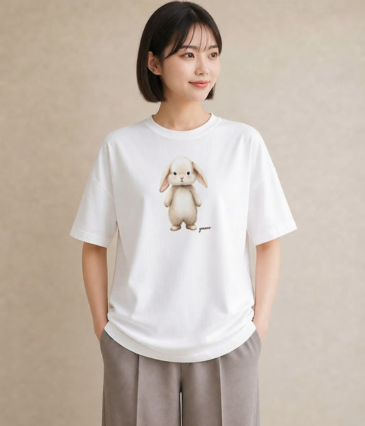 グラフィックTシャツ レディース ネザーランドドワーフ ペット 動物 イラスト ミニマル 散歩 お出かけ 白T YMAZO