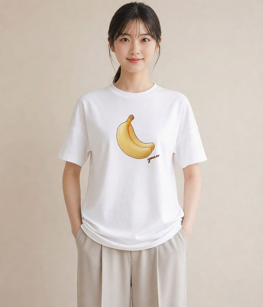 デザインTシャツ レディース バナナ 食べ物 フード イラスト 休日コーデ 旅行 母娘コーデ 白T YMAZO