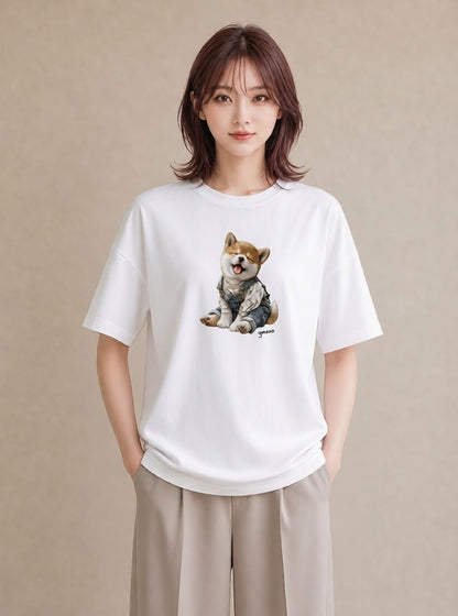 デザインTシャツ レディース 柴犬 しばいぬ 犬 いぬ イラスト ボタニカル カフェ巡り 女子会 白T YMAZO