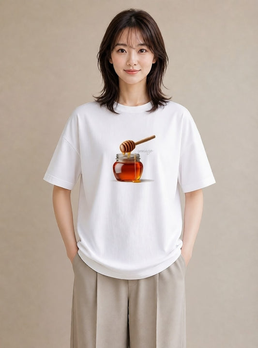 プリントTシャツ レディース はちみつ 食べ物 フード イラスト ユニーク 在宅 公園 白T YMAZO