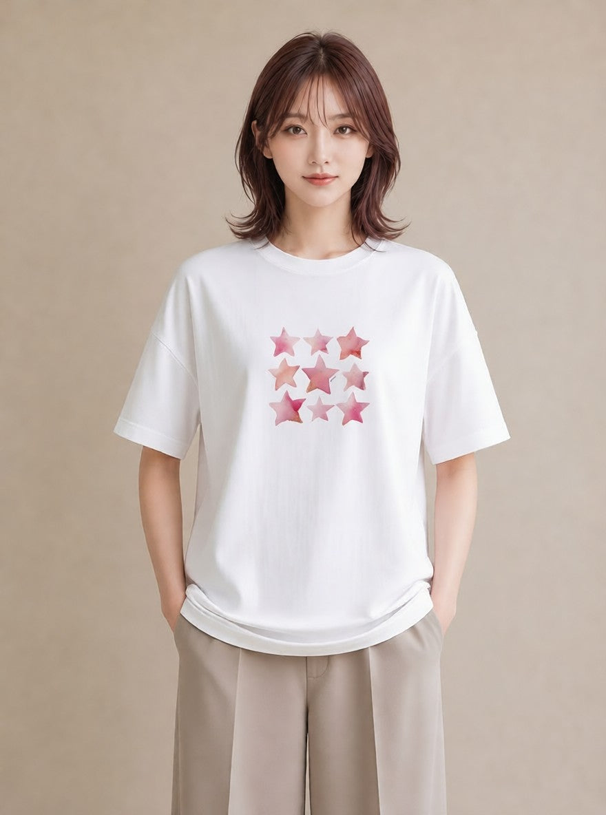 デザインTシャツ レディース 星空 宇宙 イラスト 休日コーデ 買い物 夏コーデ 白T YMAZO