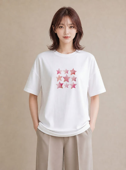 デザインTシャツ レディース 星空 宇宙 イラスト 休日コーデ 買い物 夏コーデ 白T YMAZO