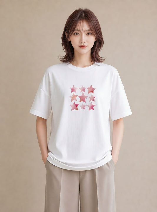 デザインTシャツ レディース 星空 宇宙 イラスト 休日コーデ 買い物 夏コーデ 白T YMAZO