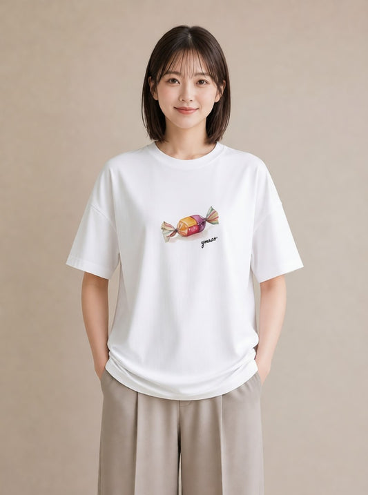 半袖Tシャツ レディース マカロン 食べ物 フード イラスト ナチュラル 春コーデ 姉妹 白T YMAZO