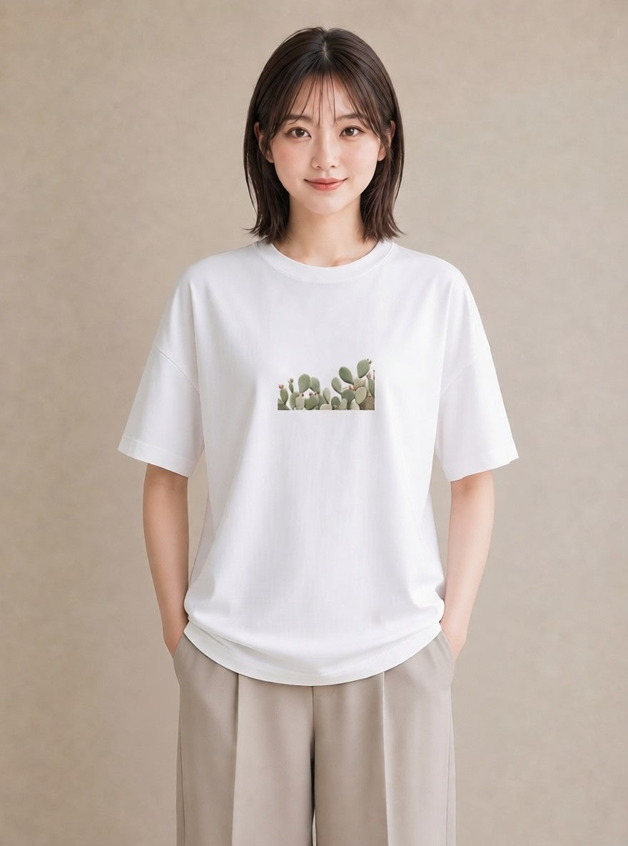 プリントTシャツ レディース サボテン 植物 ボタニカル イラスト ゆるコーデ クリスマス 旅行 白T YMAZO