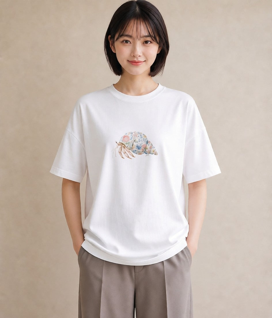 プリントTシャツ レディース かたつむり 昆虫 虫 イラスト きれいめカジュアル 女性向けギフト 散歩 白T YMAZO