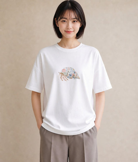プリントTシャツ レディース かたつむり 昆虫 虫 イラスト きれいめカジュアル 女性向けギフト 散歩 白T