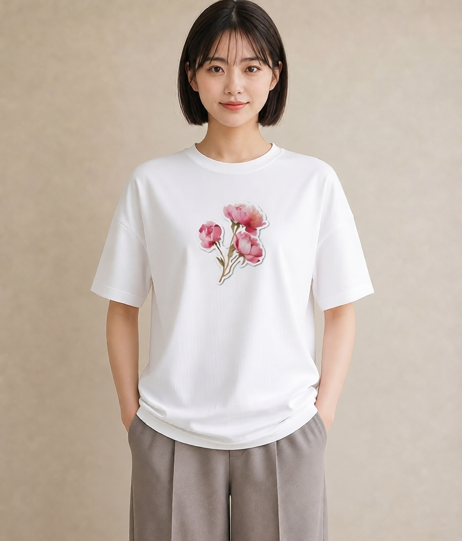 デザインTシャツ レディース 彼岸花 花 花柄 イラスト ラフ レイヤード 白T