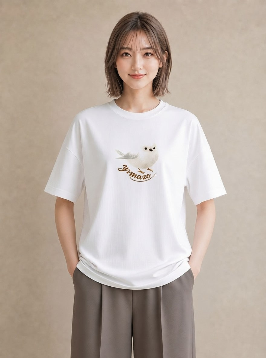 プリントTシャツ レディース シロフクロウ 動物 アニマル イラスト 韓国風 ホワイトデー 春服 白T YMAZO