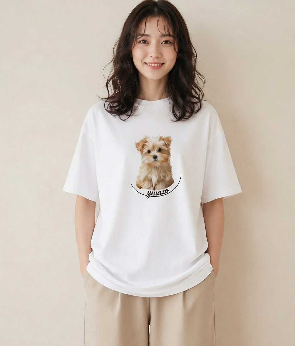 Tシャツ レディース わんこ 犬 いぬ イラスト 北欧風 ペアコーデ 秋コーデ 白T YMAZO