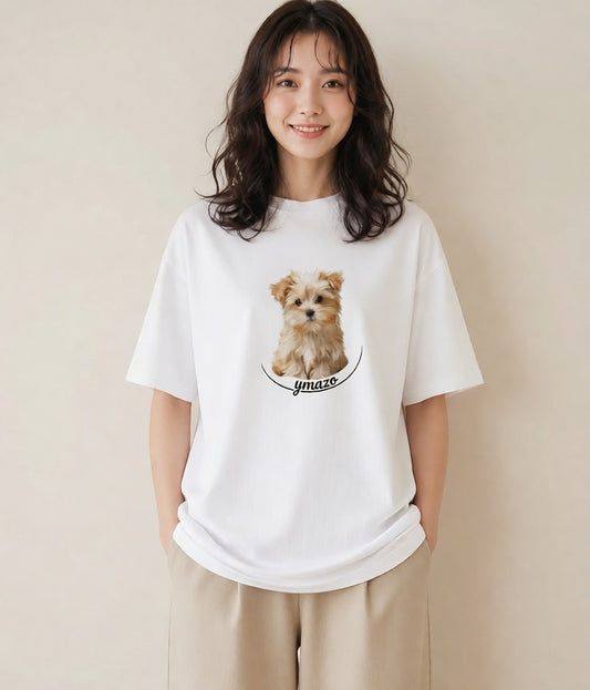 Tシャツ レディース わんこ 犬 いぬ イラスト 北欧風 ペアコーデ 秋コーデ 白T YMAZO