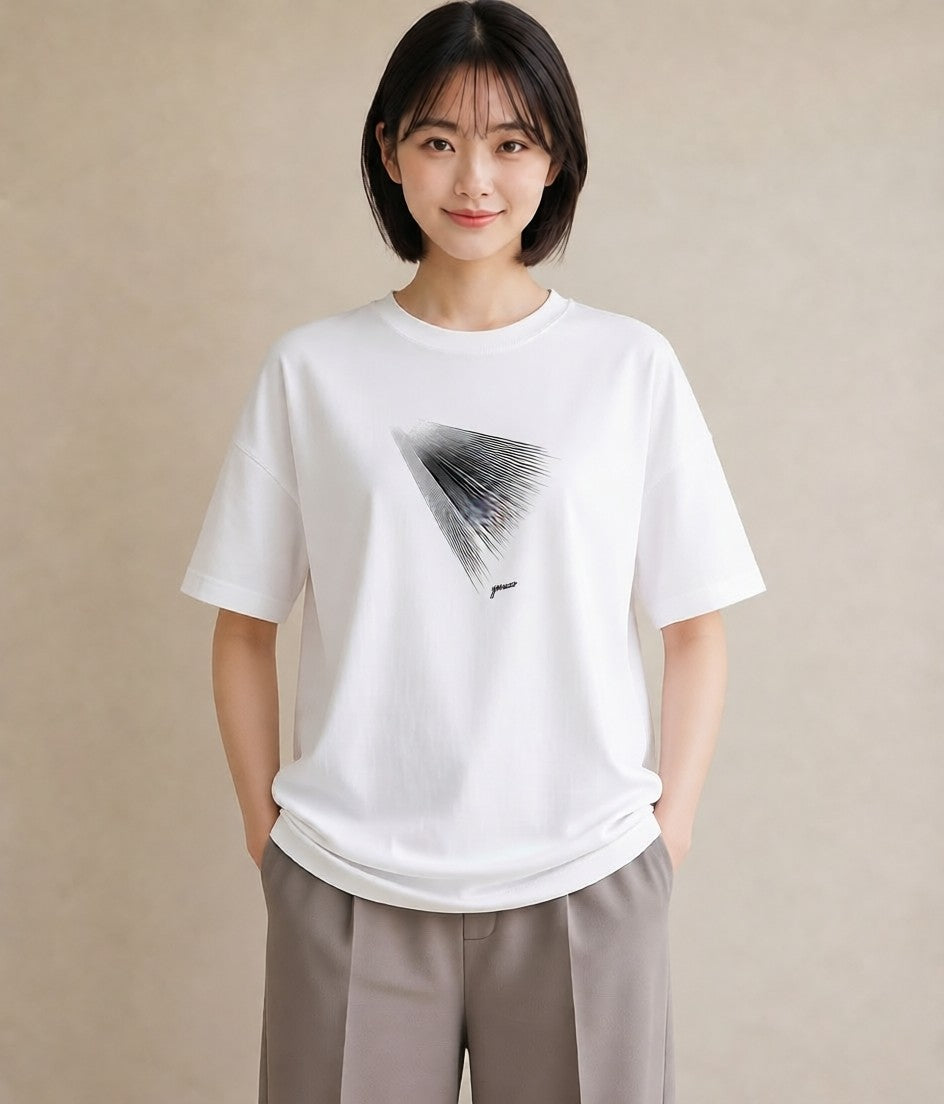 プリントTシャツ レディース 幾何学 ミニマル ジオメトリック イラスト 通勤 在宅 白T YMAZO