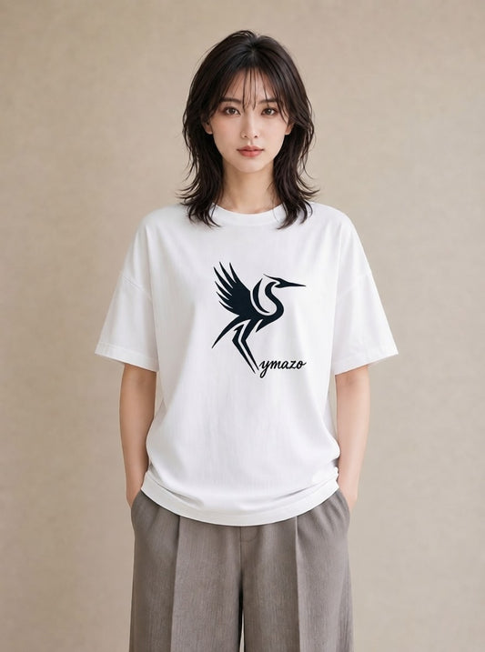 プリントTシャツ レディース 折り鶴 折り紙 ナチュラル アンティーク イラスト 線画 散歩 お出かけ 白T