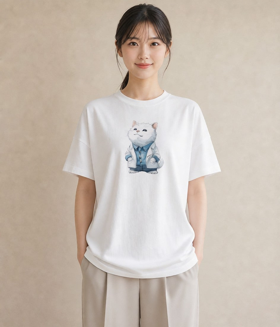 Tシャツ レディース ラグドール 猫 ねこ イラスト ヴィンテージ風 ペアコーデ 秋コーデ 白T YMAZO