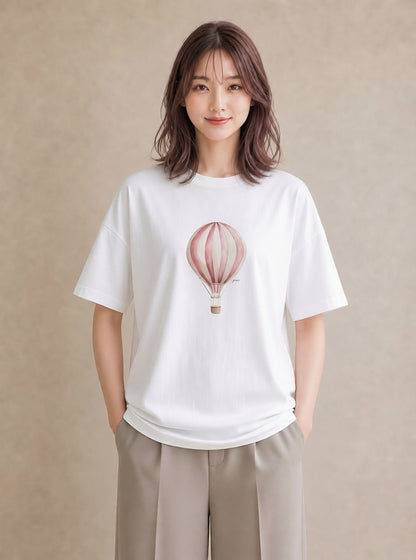 プリントTシャツ レディース 紙風船 和紙 ナチュラル アンティーク イラスト ポップ 帰省 ラフ 白T YMAZO
