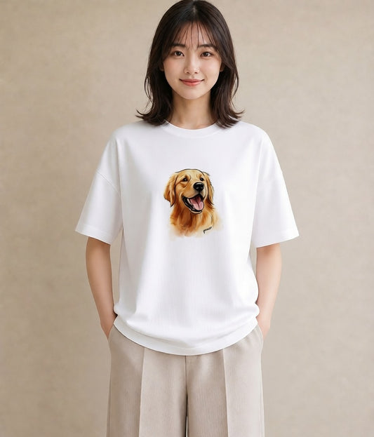 Tシャツ レディース ゴールデンレトリバー ゴールデン 犬 いぬ イラスト ユニーク 姉妹 送別ギフト 白T YMAZO