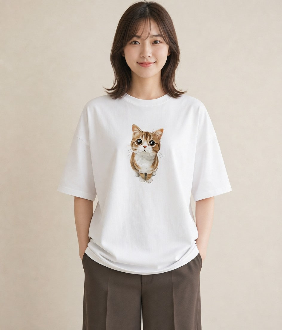 Tシャツ レディース アビシニアン 猫 ねこ イラスト ゆるコーデ 女性向けギフト 散歩 白T YMAZO