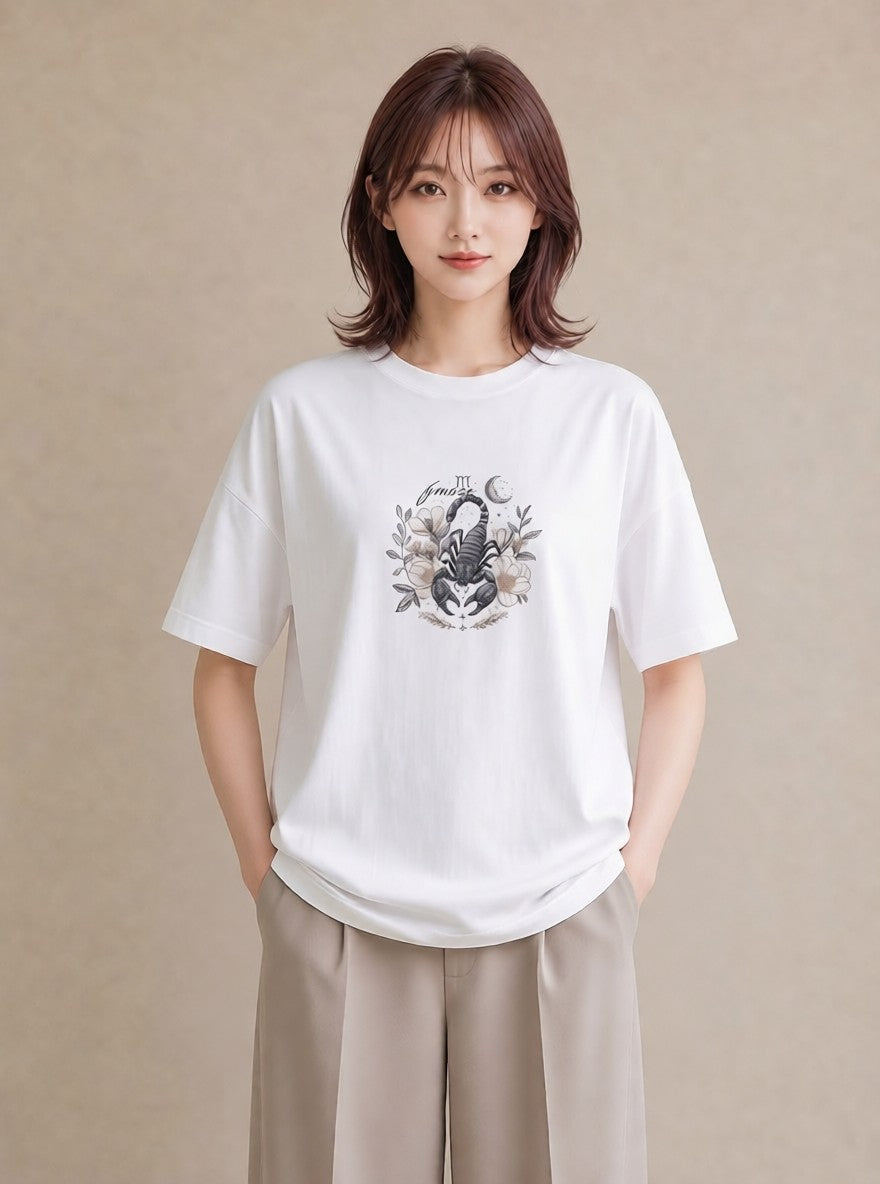 半袖Tシャツ レディース 蠍座 星空 宇宙 イラスト 水彩風 レイヤード 友達ギフト 白T YMAZO