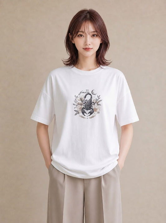 半袖Tシャツ レディース 蠍座 星空 宇宙 イラスト 水彩風 レイヤード 友達ギフト 白T YMAZO