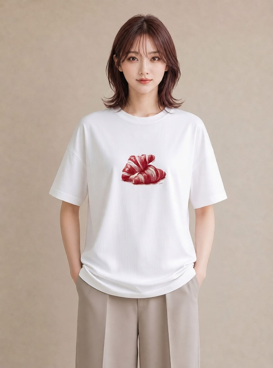 プリントTシャツ レディース パン ベーカリー レトロ イラスト フェミニン ペアコーデ 秋コーデ 白T YMAZO